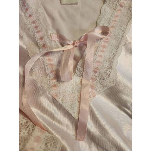 80s Vintage Deadstock Satin Lace Avon Pj Set Pale Pink Bow Size Small - Picture 5 of 8